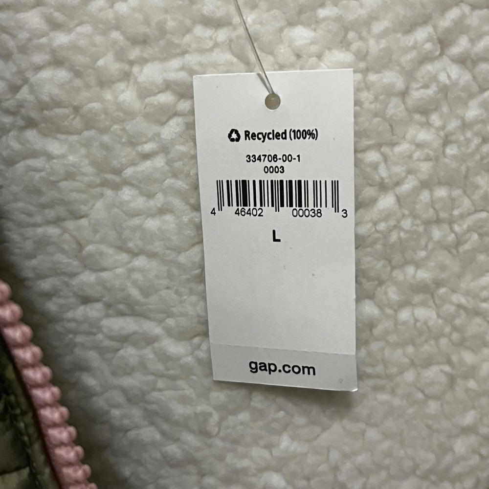 NWT Gap Kids Hooded Puffer Jacket Coat‎ Girls Large Primaloft Camo Pink Stars - Picture 9 of 11